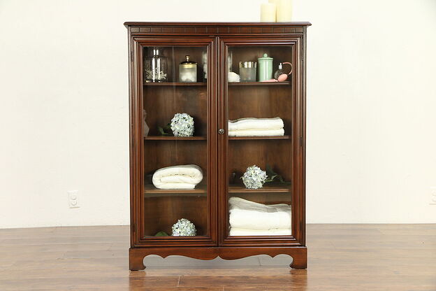Traditional Antique Bookcase or Bathroom Cabinet, 2 Glass Doors #30399 photo