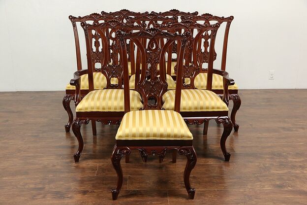 Set of 8 Georgian Style Vintage Carved Mahogany Dining Chairs, New Upholstery photo