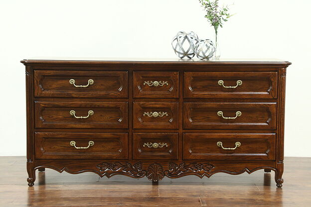 Country French Vintage Oak Chest or Dresser, signed Hickory #28615 photo