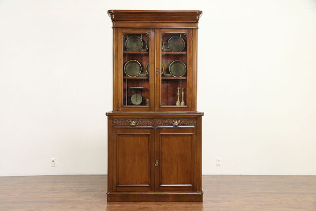 Victorian English Antique Mahogany Bookcase Cabinet, Wavy Glass Doors #30488 photo