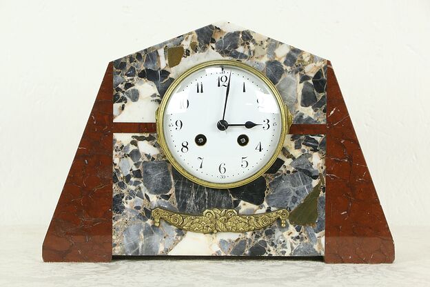 French Art Deco Period Antique Marble Mantel Clock, Signed FC #33712 photo