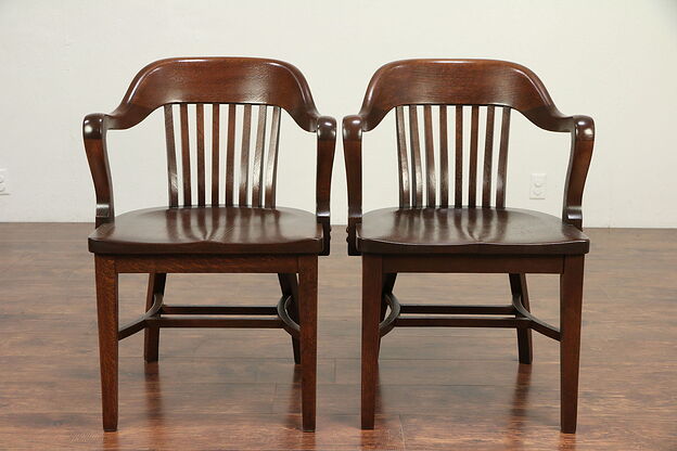 Pair of Antique Quarter Sawn Oak Banker, Office or Library Chairs, Klode #29289 photo
