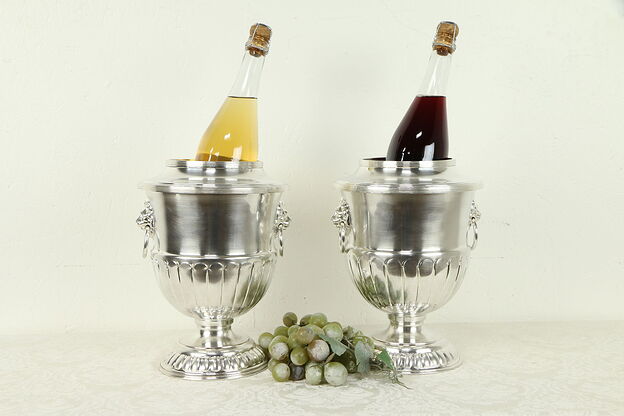 Pair Silverplate English Vintage Champagne Buckets or Wine Coolers #31309 photo