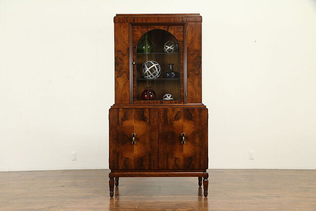 French Art Deco Antique Rosewood China Display or Bar Cabinet #31819 photo