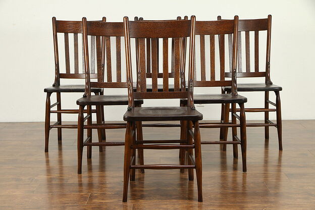 Set of 6 Antique 1900 Solid Oak Dining Chairs #31366 photo