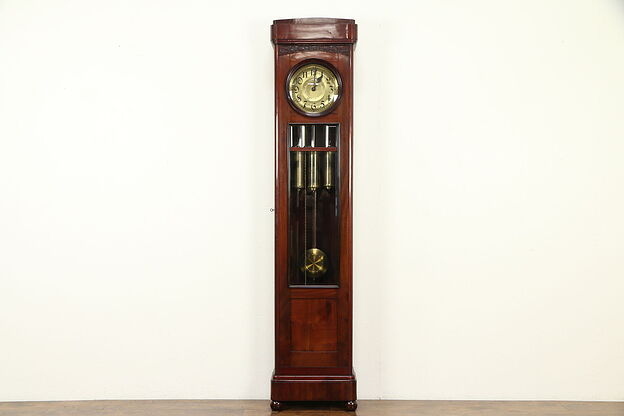 Tall Case Grandfather German Antique Mahogany Clock, Westminster Chime #32109 photo