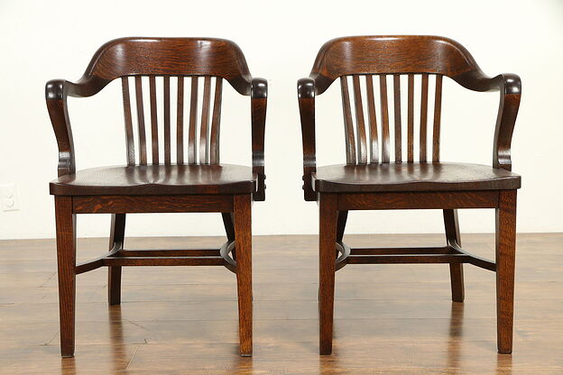 Pair of Antique Quarter Sawn Oak Banker, Office or Library Chairs, Klode #32155 photo