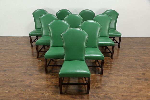 Set of 10 Large Mahogany & Leather Dining or Boardroom Chairs, Henredon #35877 photo