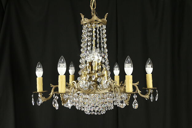 Regency Style Vintage 6 Candle Chandelier, Strass Crystal Prisms #32216 photo