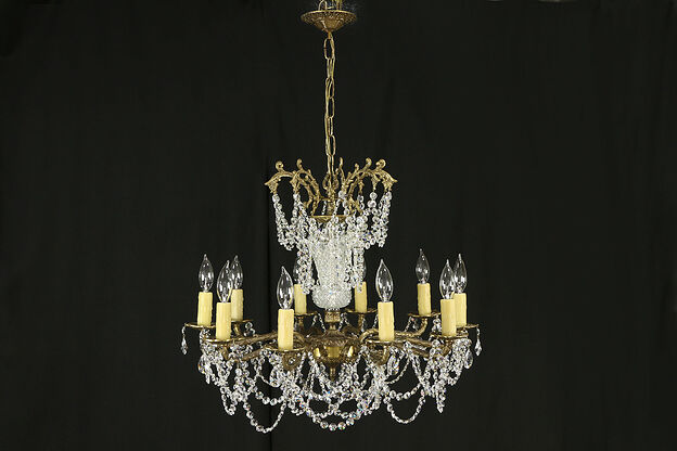 Strass Crystal Prism 10 Candle Vintage Spanish Chandelier  #32224 photo