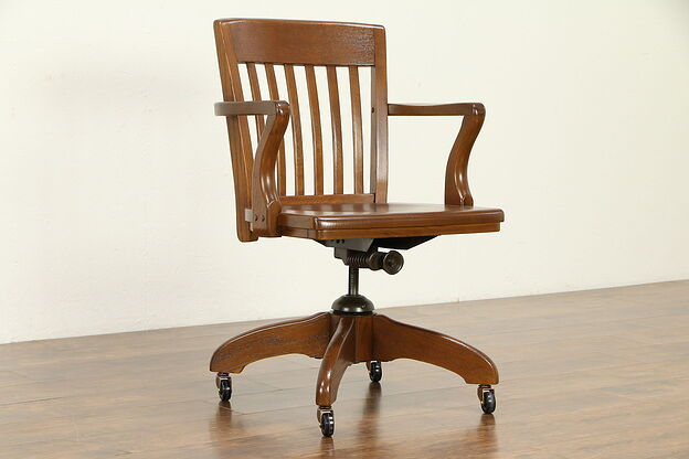 Oak Quarter Sawn Vintage Swivel Adjustable Office  or Library Desk Chair #32276 photo