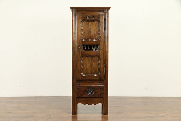 French Antique Carved Chestnut Bath or Pantry Cabinet, Armoire 1889 #32329 photo