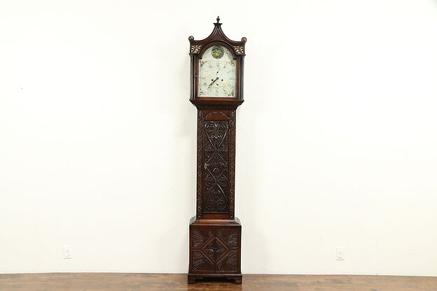 Georgian Scottish 1810 Antique Oak Grandfather Tall Case Quartz Clock #32380 photo