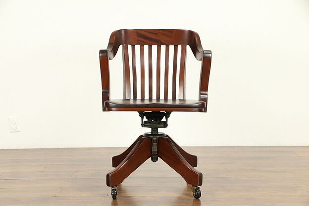 Mahogany Antique 1925 Swivel Adjustable Desk Chair, Crocker Sheboygan #32408 photo
