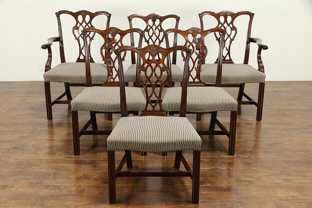 Set of Six Georgian Style Mahogany Dining Chairs, Recent Upholstery Baker #32412 photo