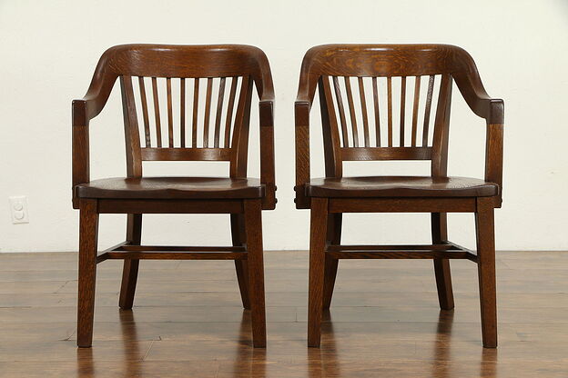 Pair of Oak Antique Banker, Library or Office Chairs, Gunlocke NY #32476 photo