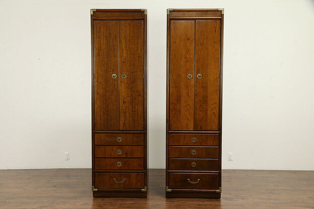 Pair Vintage Campaign Armoires, Wardrobes, Closets, Drexel Accolade II  #32504 photo