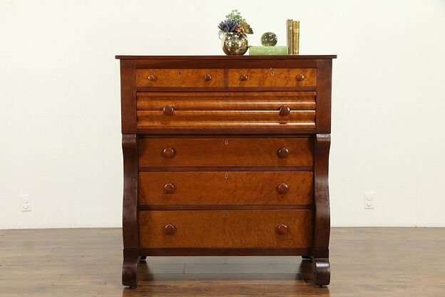 Empire Antique 1840 Cherry & Curly Birdseye Maple Chest or Dresser #32530 photo