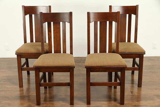 Set of 4 Arts & Crafts Mission Oak Antique Craftsman Dining Chairs #32545 photo