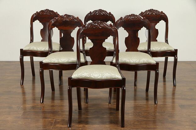 Set of 6 Antique 1825 Empire  Mahogany Dining Chairs, New Upholstery #32617 photo