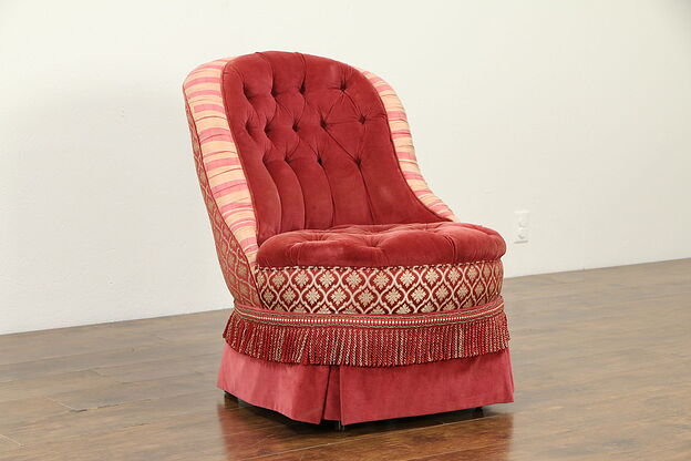 Victorian Antique Tufted Velvet & Silk Boudoir Chair #32705 photo