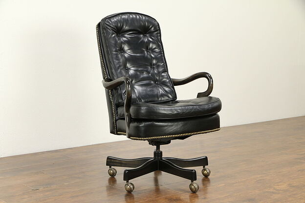 Traditional Leather Swivel Adjustable Vintage Desk Chair, Signed Classic #32706 photo