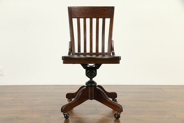 Oak Antique 1915 Swivel & Adjustable Desk Chair #32776 photo