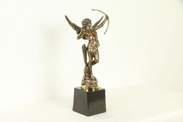 Cupid Statue Bronze or Brass Vintage Sculpture on Marble Base #32883 photo