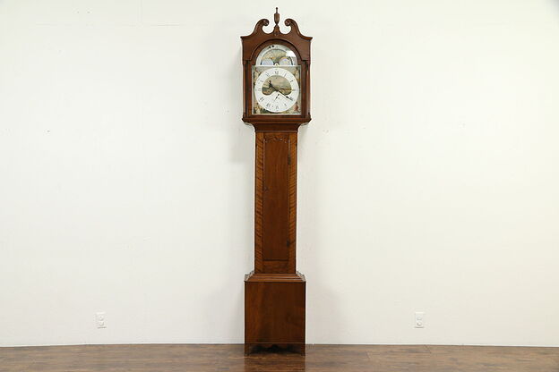 Hepplewhite Antique 1780 Grandfather Tall Case Clock, Quartz Movement #32976 photo