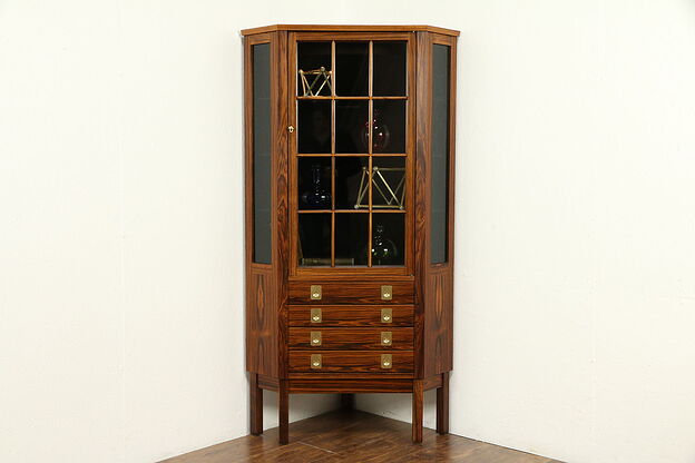 Midcentury Modern Vintage Rosewood Lighted Corner Cabinet, Signed Norway #32990 photo