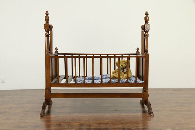 Walnut Antique 1860 Austrian Swinging Baby Cradle Bed #33050 photo