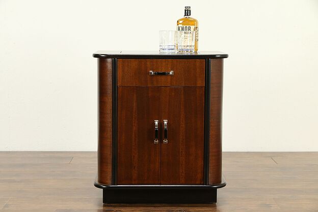 Art Deco Vintage Medical, Bar or Bath Cabinet, Nightstand, Blue Glass #33090 photo