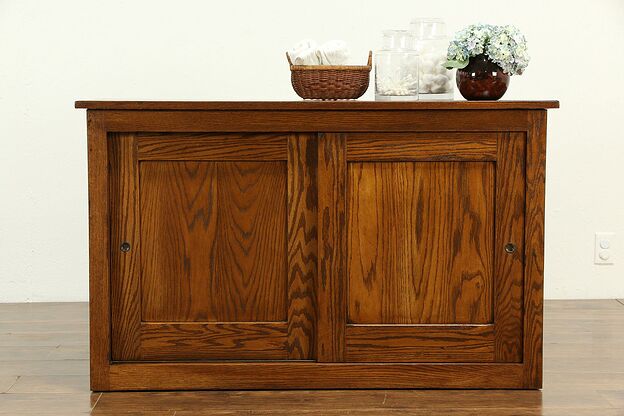 Oak Antique Kitchen or Bath Cupboard, Counter or TV Console Cabinet #33140 photo