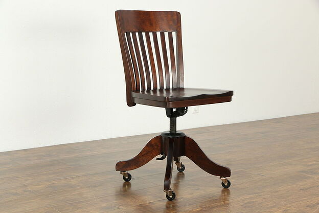 Swivel Adjustable Antique Desk Chair, Mahogany Finish #33277 photo