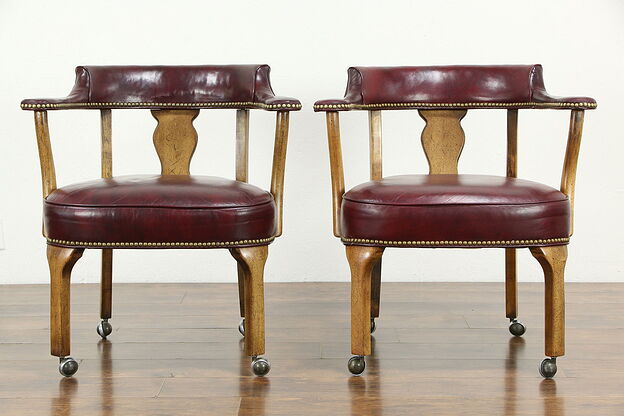 Pair of Bank of London Leather Rolling Library or Game Chairs #33285 photo