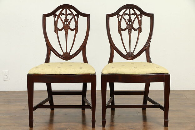 Pair of Traditional Mahogany Shield Back Dining Chairs, New Upholstery #33296 photo