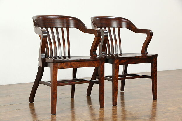 Pair Antique Banker Desk, Office or Library Chairs, Marshall Jackson  #33318 photo