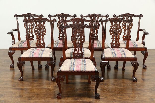 Set of 8 Georgian Chippendale Style Carved Mahogany Dining Chairs #33398 photo