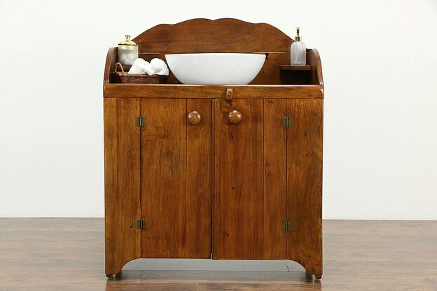 Country Walnut Antique Kitchen Pantry Dry Sink  #33456 photo