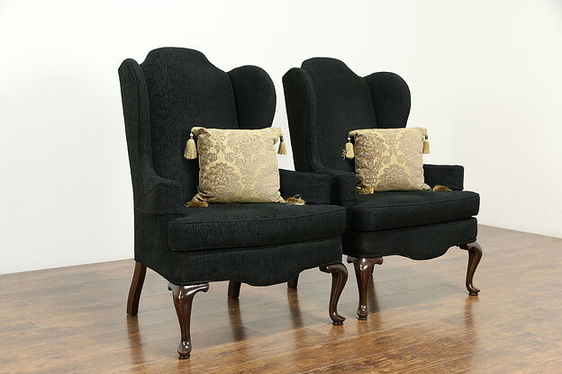 Pair of Traditional Vintage Wing Back Chairs, Recent Upholstery #33499 photo