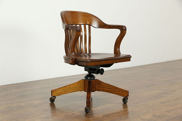 Oak Quarter Sawn 1930 Vintage Swivel Adjustable Desk Chair, Indiana U #33763 photo