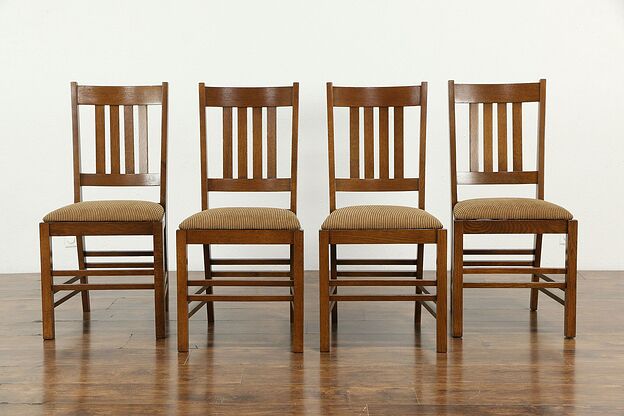 Set of 4 Arts & Crafts Mission Oak Antique Craftsman Dining Chairs #33784 photo