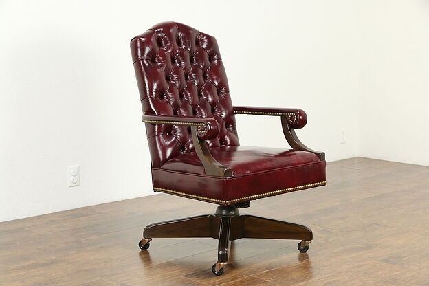 Tufted Red Leather Swivel Adjustable Desk Chair, Harden 1986 #34293 photo