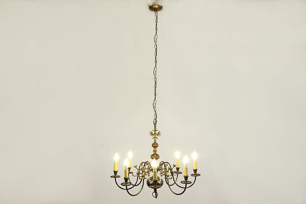 Patinated Dark Brass Vintage 8 Candle Chandelier, Eagle & Fish Mounts #36243 photo