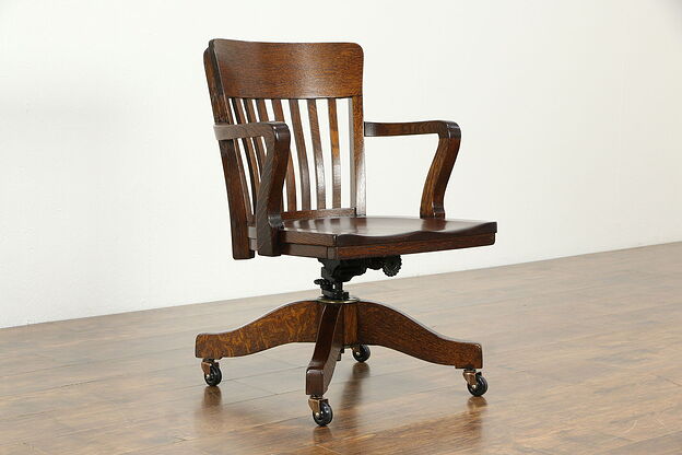 Oak Quarter Sawn Antique Swivel Adjustable Office Desk Chair, Colonial #34017 photo
