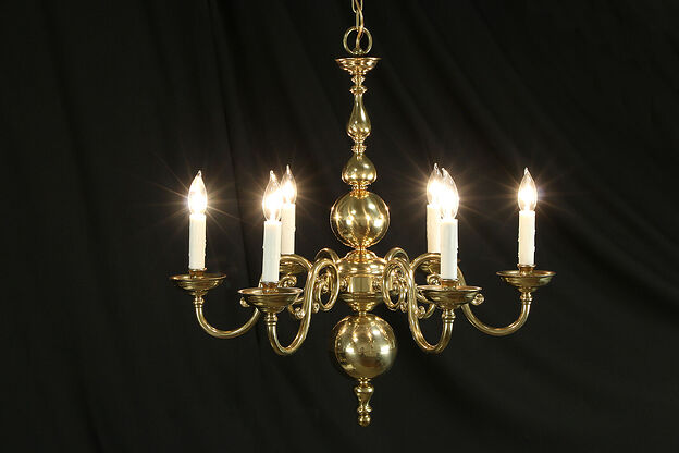 Traditional 6 Arm Brass Vintage Chandelier, Drip Candles #34140 photo