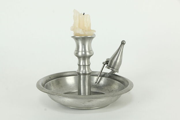 Pewter Chamber Stick or Candle Holder, Signed #34160 photo