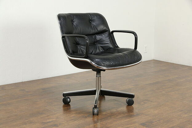 Knoll Midcentury Vintage Swivel Adjustable Leather & Chrome Desk Chair #34287 photo