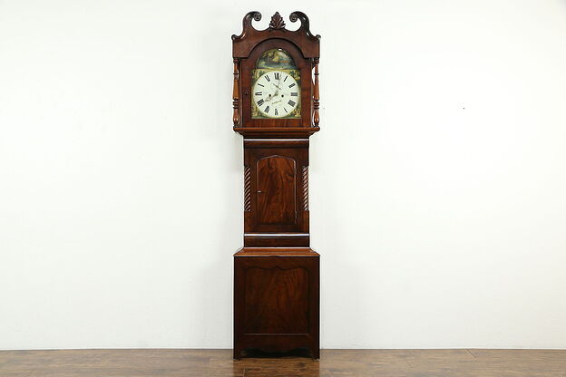 Georgian Antique 1825 English Mahogany Tall Case Grandfather Clock, Pratt #33874 photo