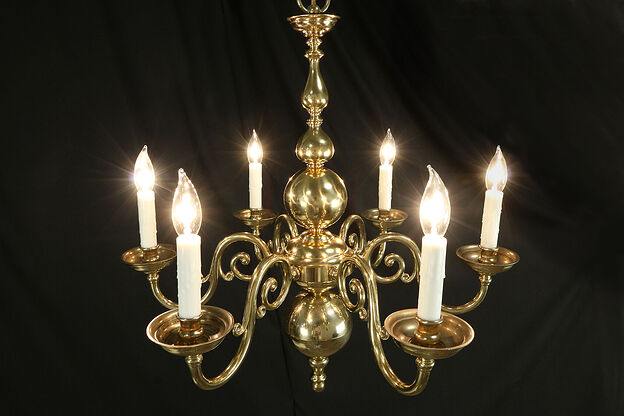 Traditional 6 Arm Brass Vintage Chandelier, Drip Candles #34141 photo